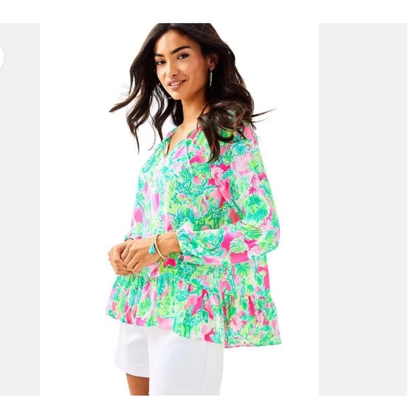 Lilly Pulitzer Tops - Lilly Pulitzer Women's Pink and Green Tensley Top